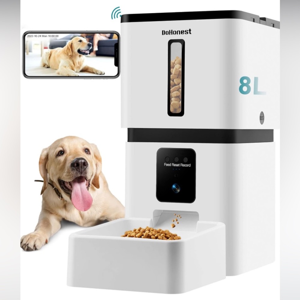 DoHonest Automatic Dog Feeder with Camera: 5G WiFi Easy Setup 8L Motion Detectio